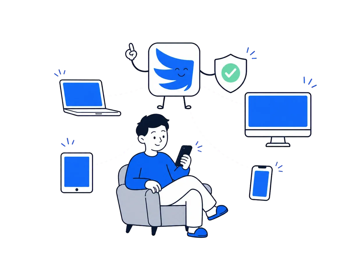 FlyVPS защищает подключение на телефоне, компьютере и планшете